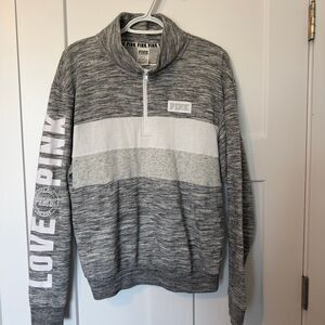 Victorias Secret PINK Boyfriend Quarter Zip Colorblock Marled Gray/White M